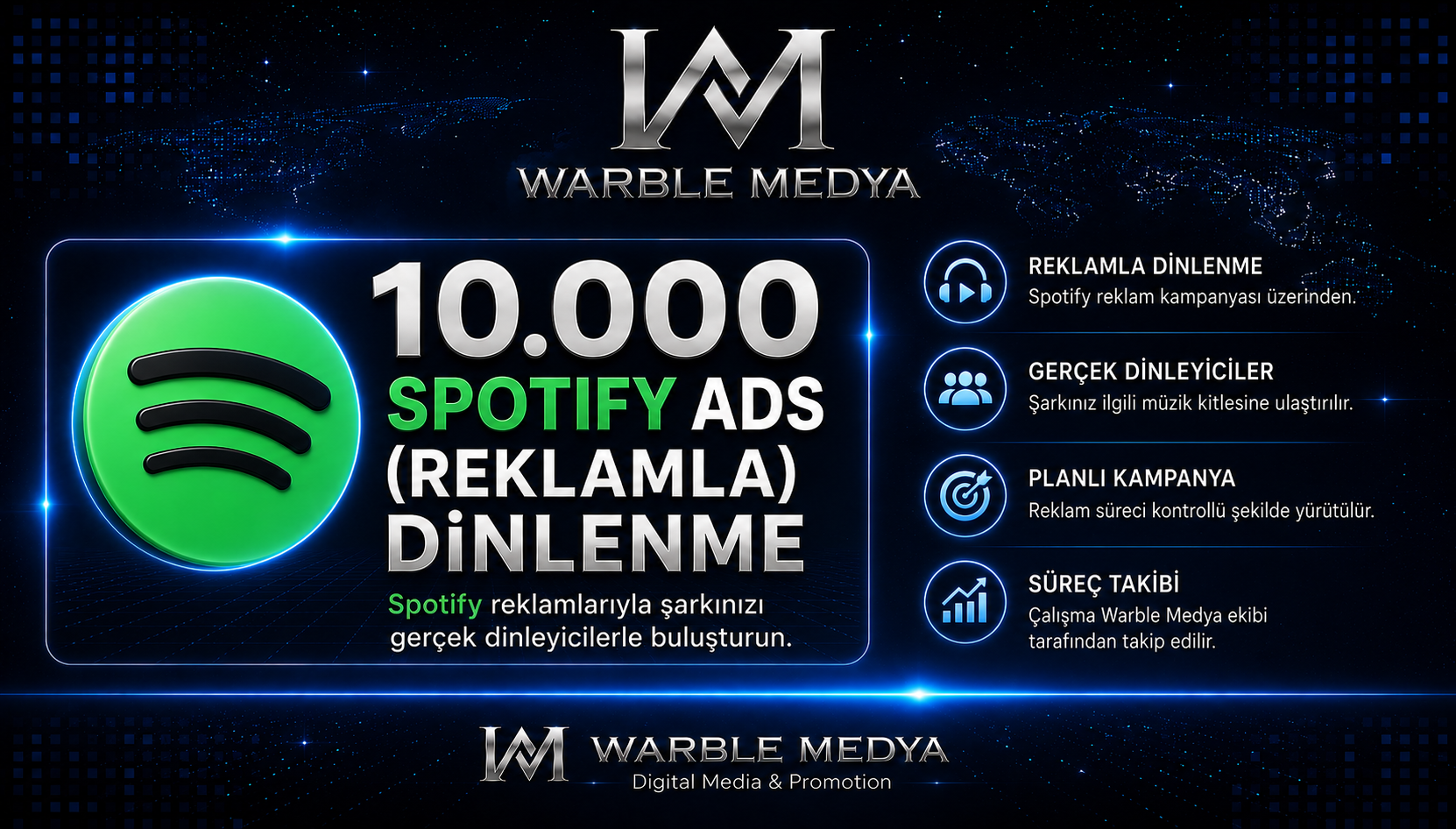 Spotify ADS (Reklamla) 10.000 Dinlenme Hizmeti