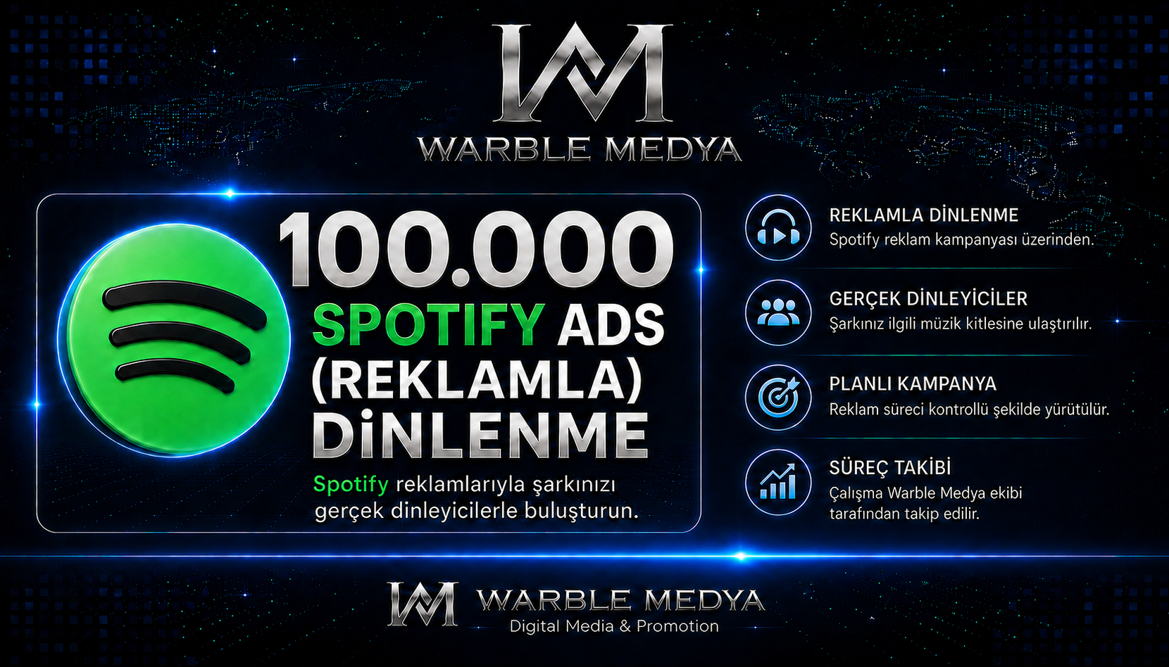 Spotify ADS (Reklamla) 100.000 Dinlenme Hizmeti